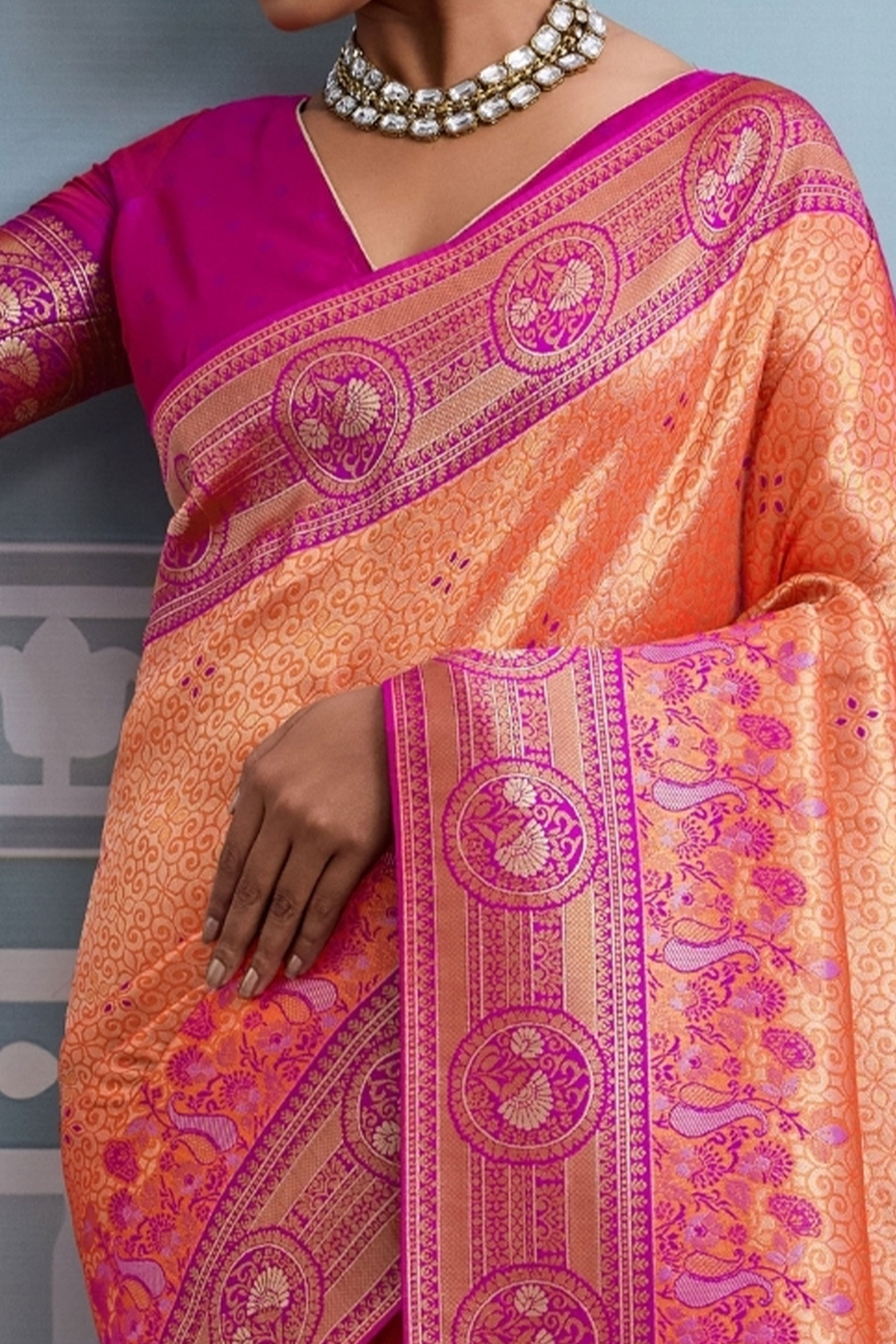 Orange Zari Woven Soft Kanjivaram Silk Saree for Traditional and Special Occasions