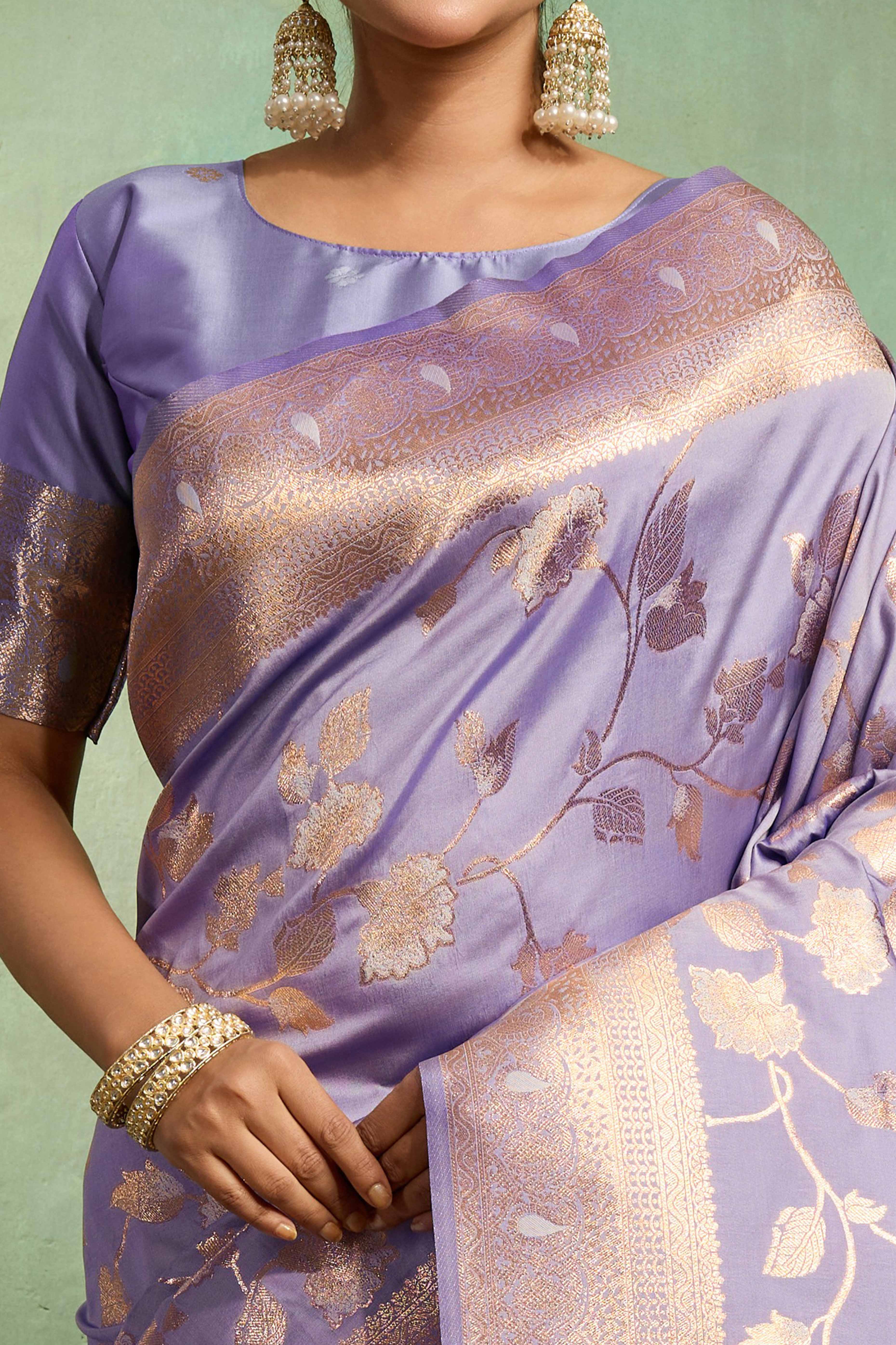 Lavender Dual Tone Banarasi Silk Saree Accented with Meenakari Weaves