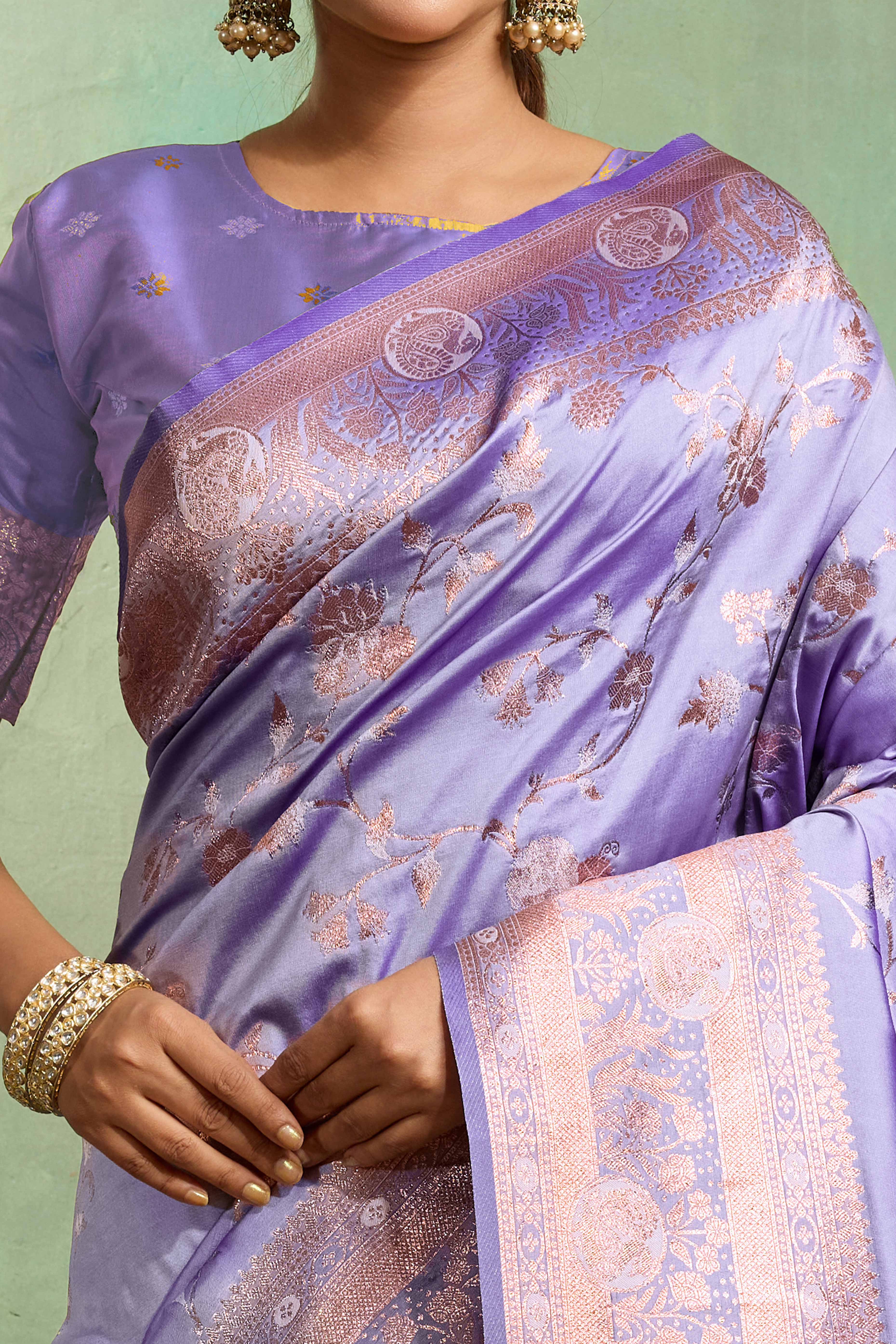 Lavender Dual Tone Banarasi Silk Saree Accented with Meenakari Weaves