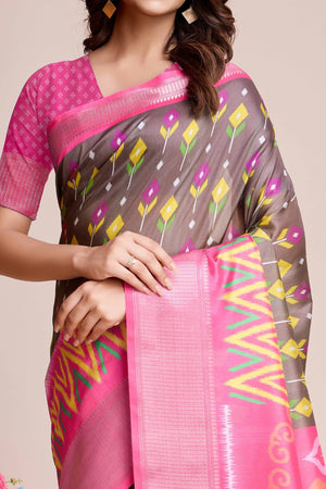 Brown Patola Printed Dola Silk Saree