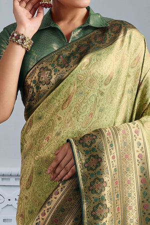 Green Meenakari Woven Kanjivaram Silk Saree For Festive Elegance