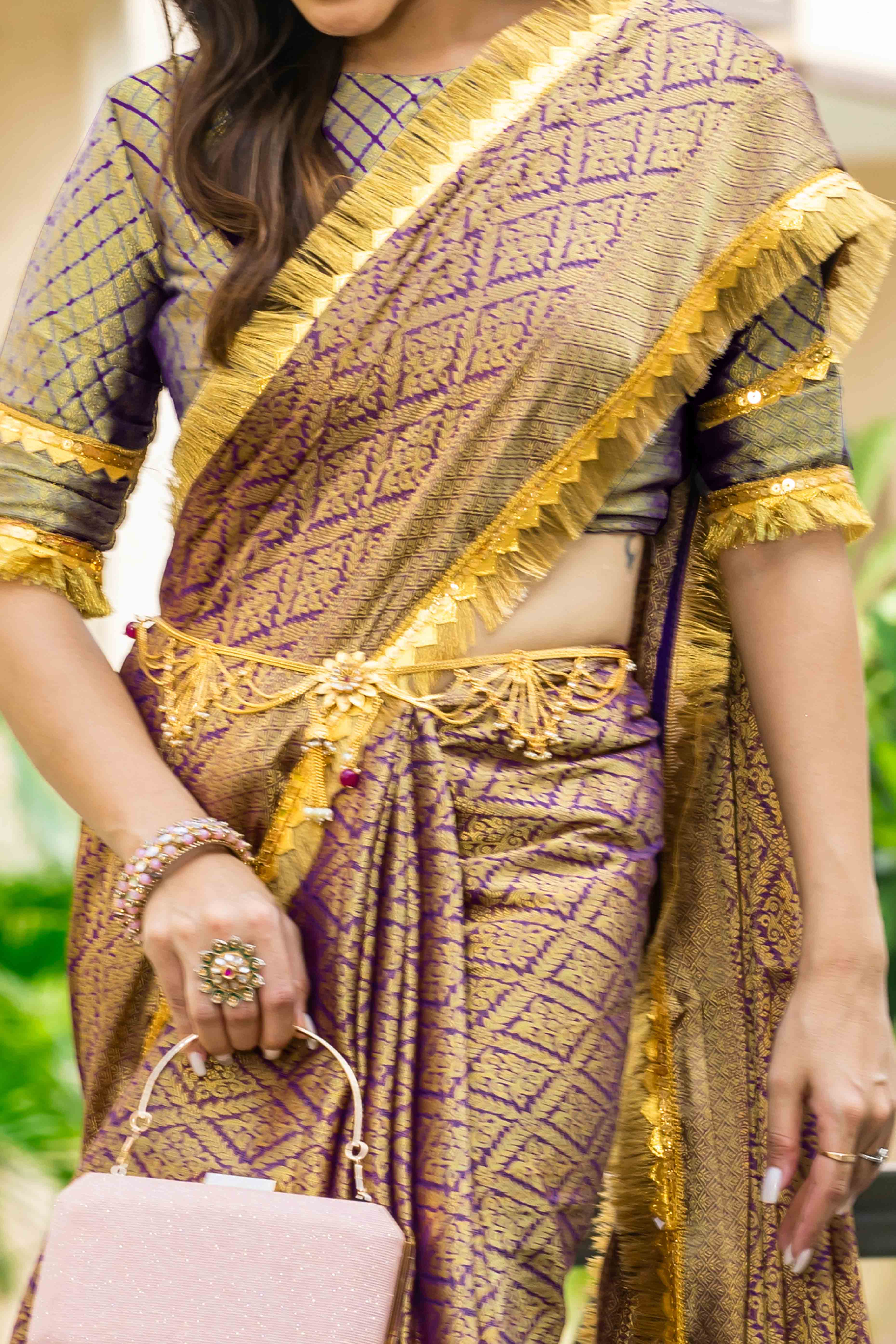 Purple Zari Weaving Mysore Brocade Silk Saree With Zari Border