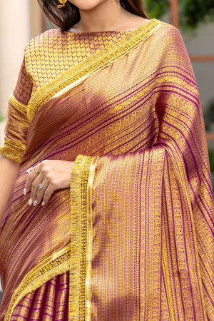 Wine Zari Weaving Mysore Brocade Silk Saree With Zari Border