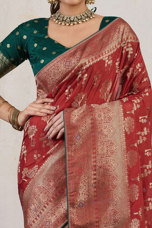Maroon Traditional Pure Silk Saree Highlighted with Luxurious Meenakari Zari Weaving Accents