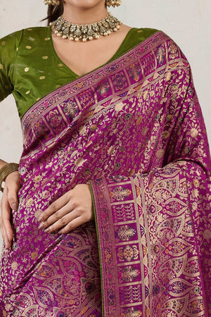 Purple Traditional Pure Silk Saree Highlighted with Luxurious Meenakari Zari Weaving Accents