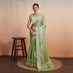 Green Sequins Embroidered Organza Saree