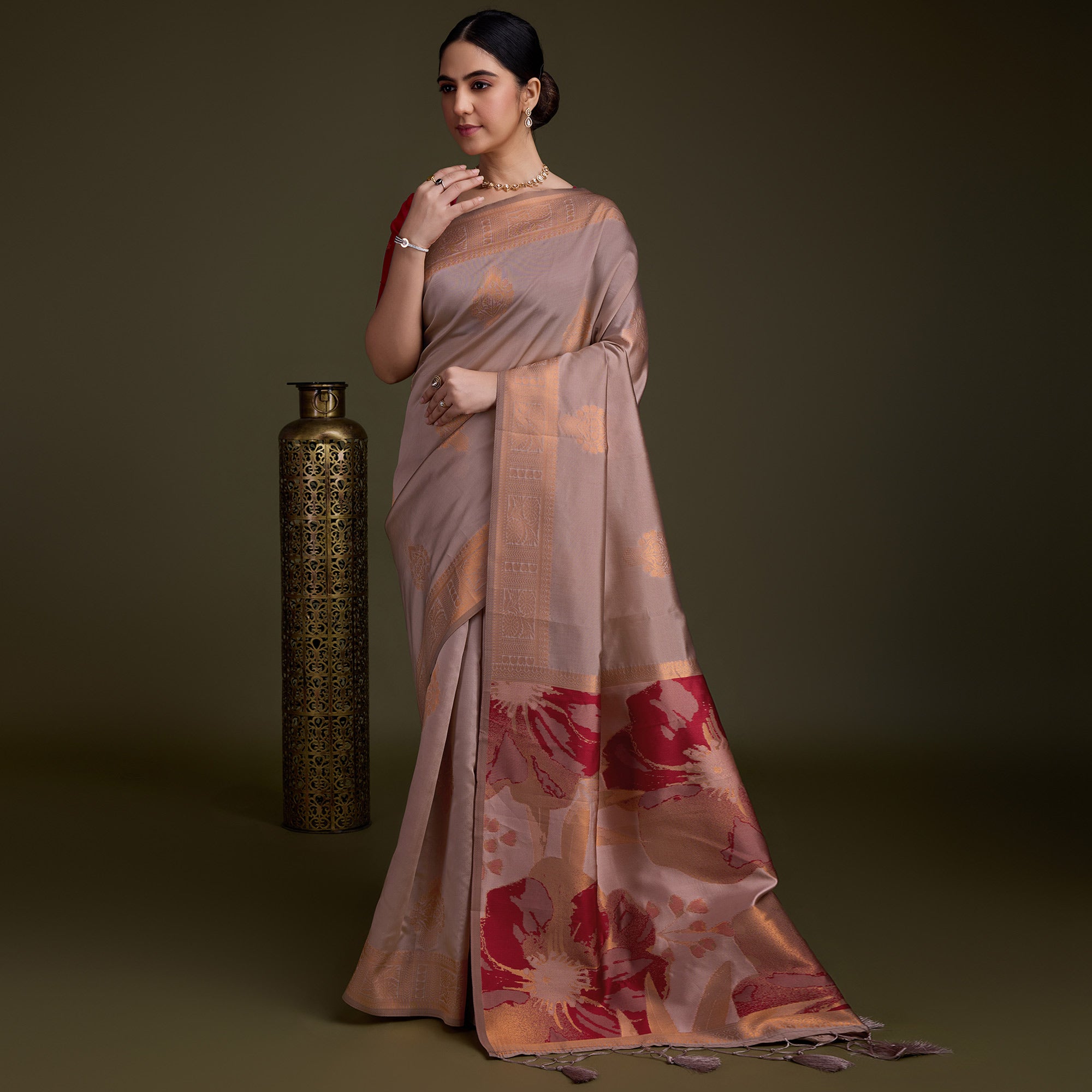 Mauve Floral Woven Banarasi Silk Saree