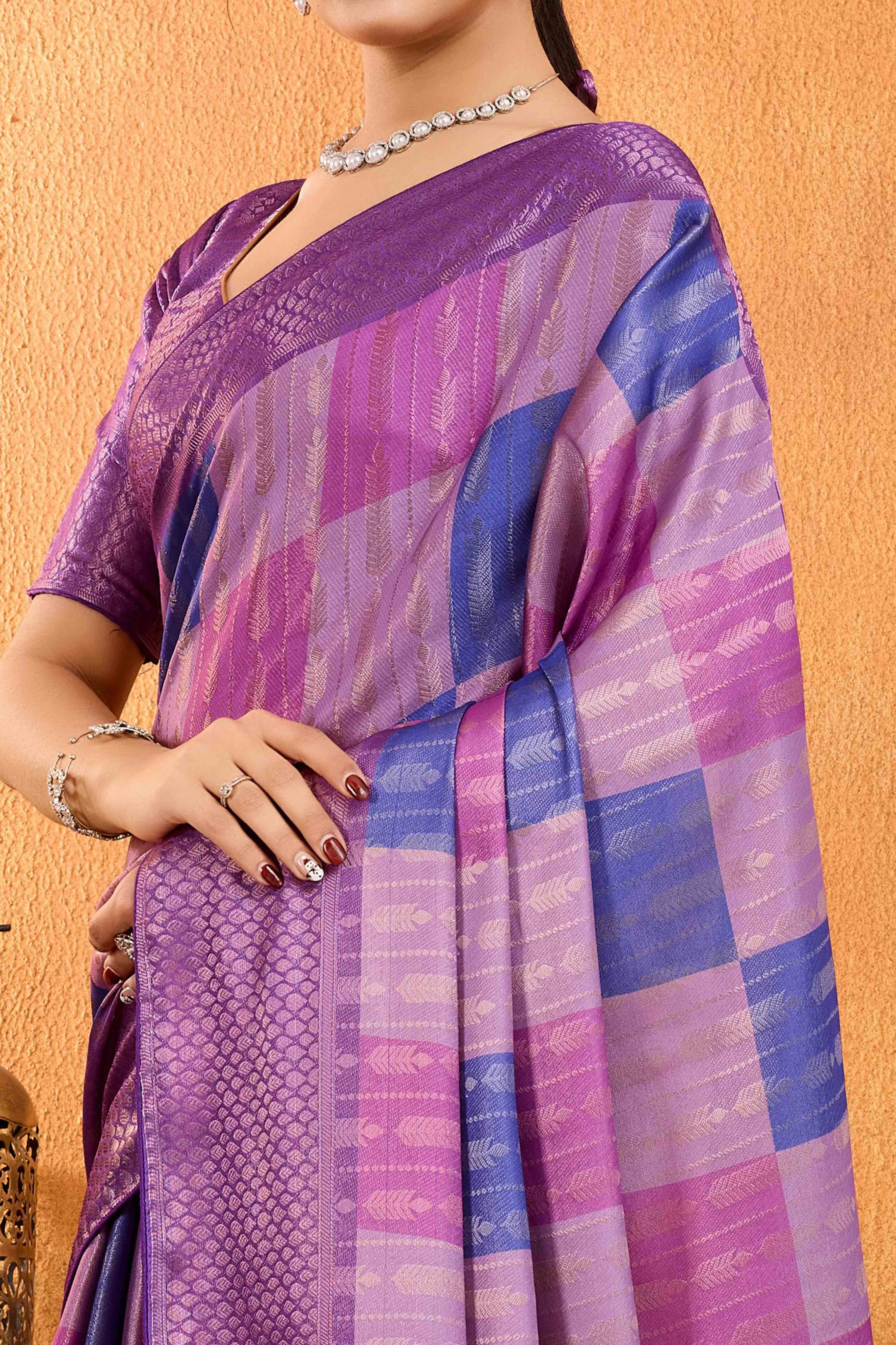 Purple Zari Weaving Mysore Brocade Silk Saree