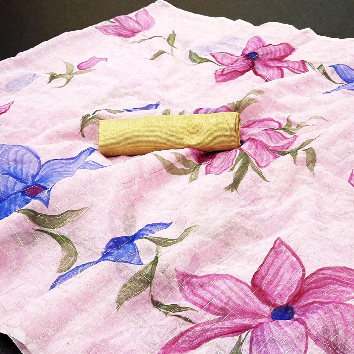 Pink Hand Printed With Zari Woven Cotton Blend Saree