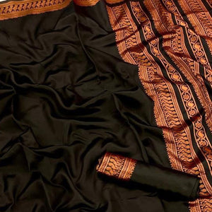 Black Banarasi Silk Saree with Zari Woven Border Design