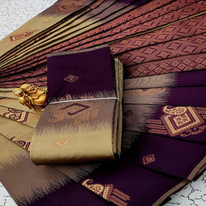 Beige & Purple Classic Tissue Silk Saree with Zari Weaving
