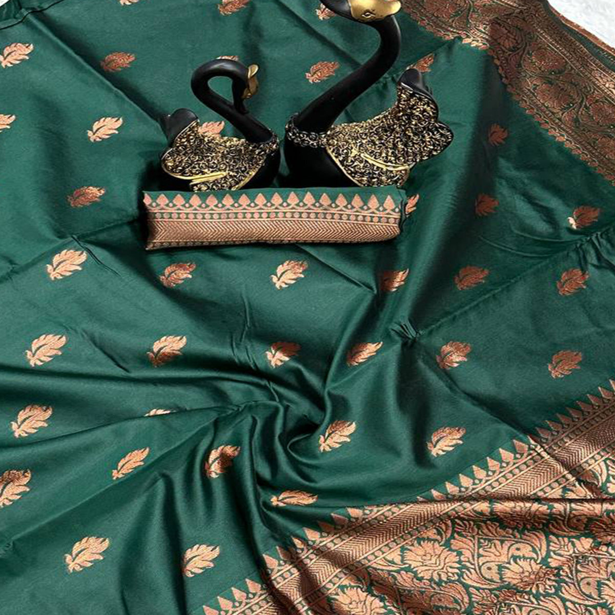 Green Organic Banarasi Silk Saree with Floral Zari Ornamentation