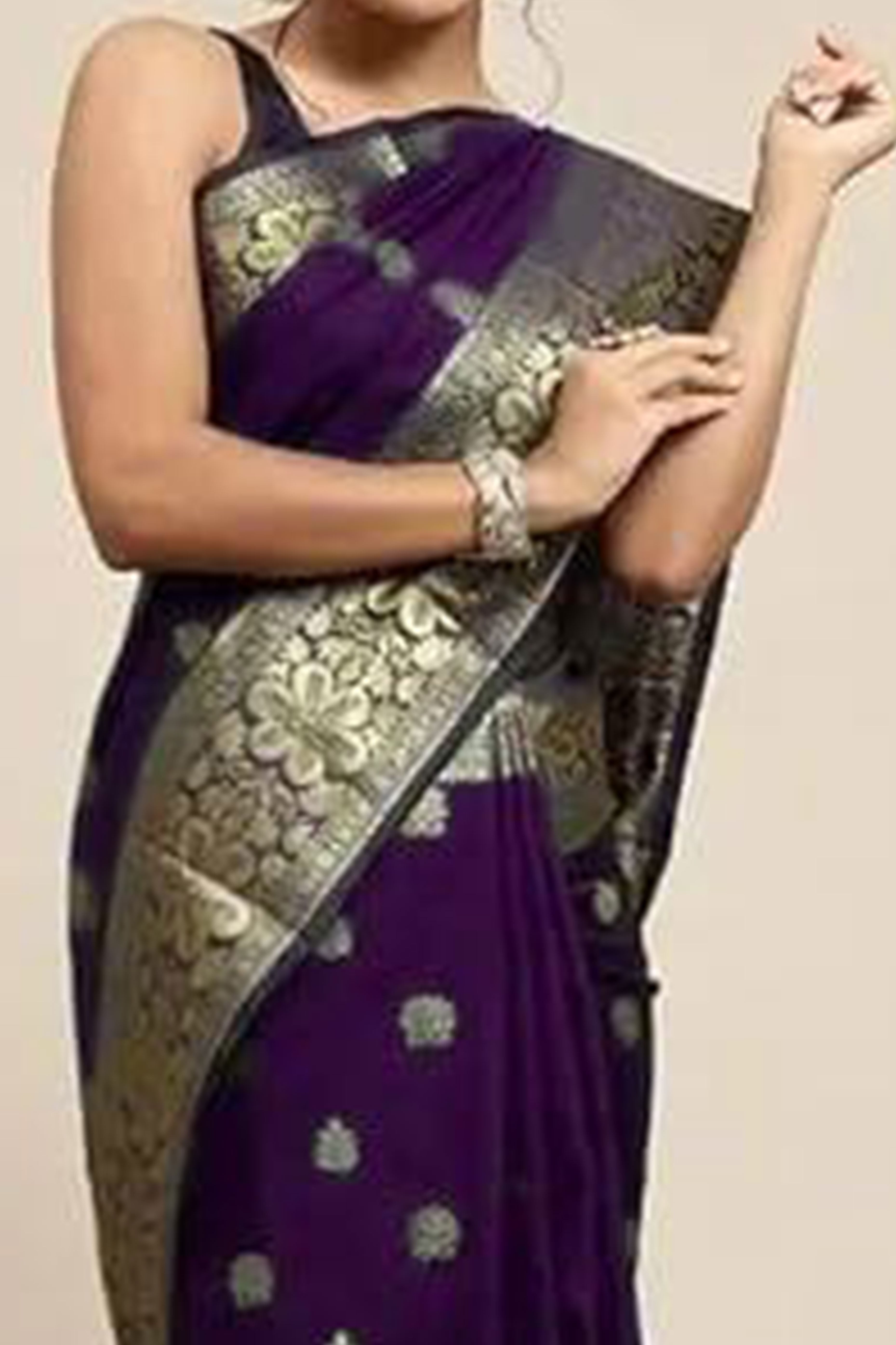 Purple Banarasi Silk Saree With Intricate Zari Butti Weaving