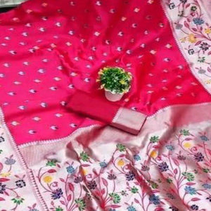 Festive Banarasi Silk Paithani Saree in Magenta Enhanced with Zari Weaving