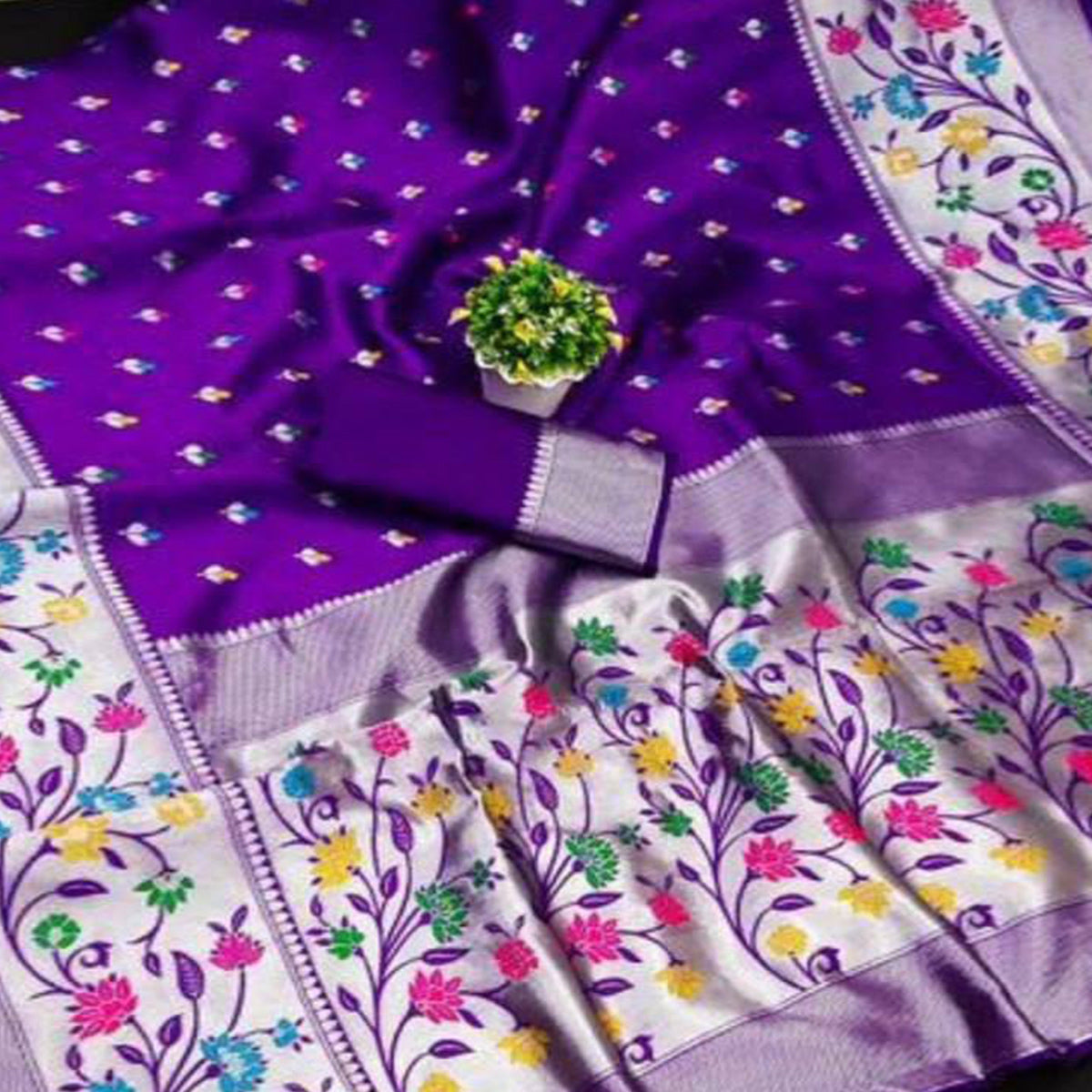 Festive Banarasi Silk Paithani Saree in Violet Enhanced with Zari Weaving