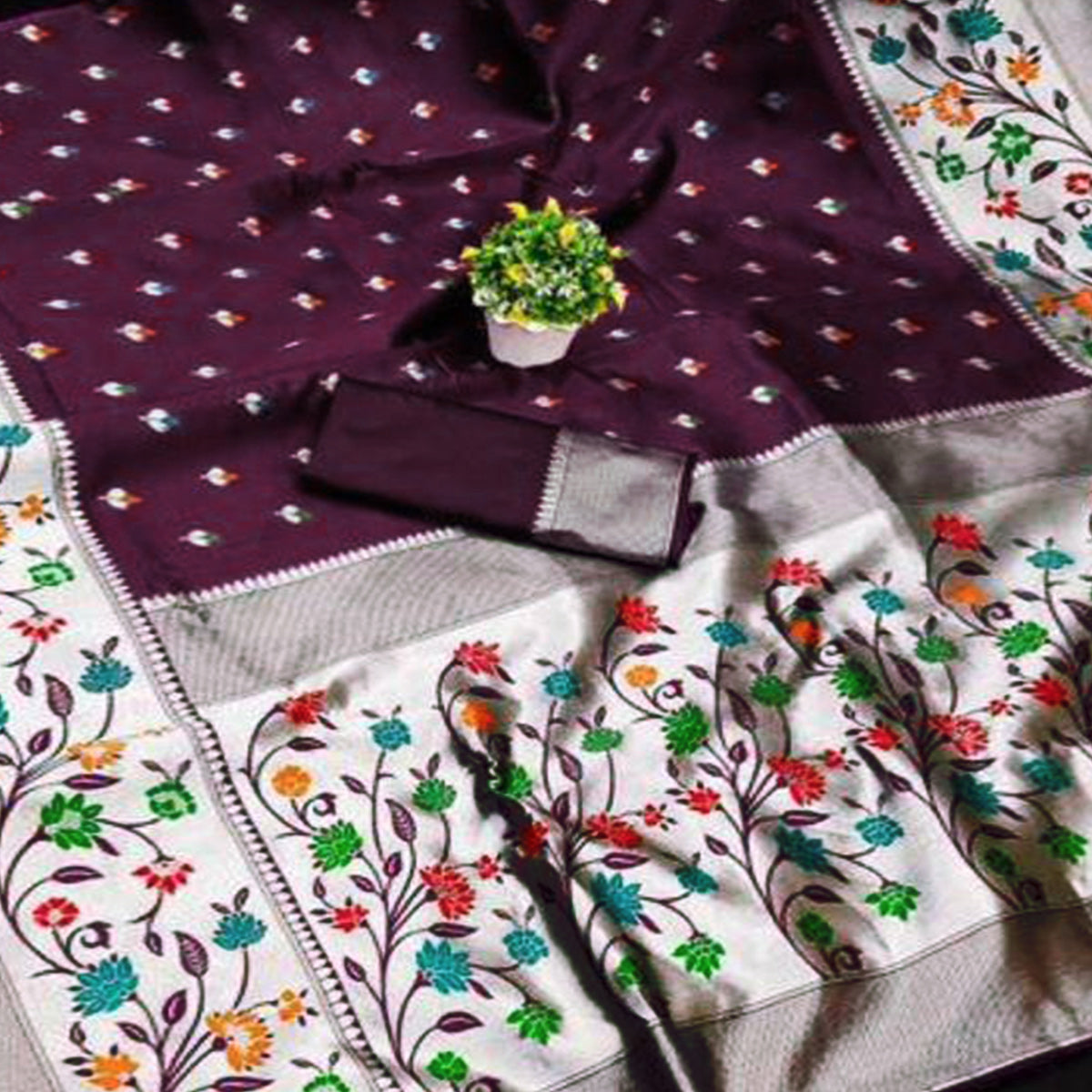 Festive Banarasi Silk Paithani Saree in Wine Enhanced with Zari Weaving