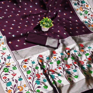 Festive Banarasi Silk Paithani Saree in Wine Enhanced with Zari Weaving