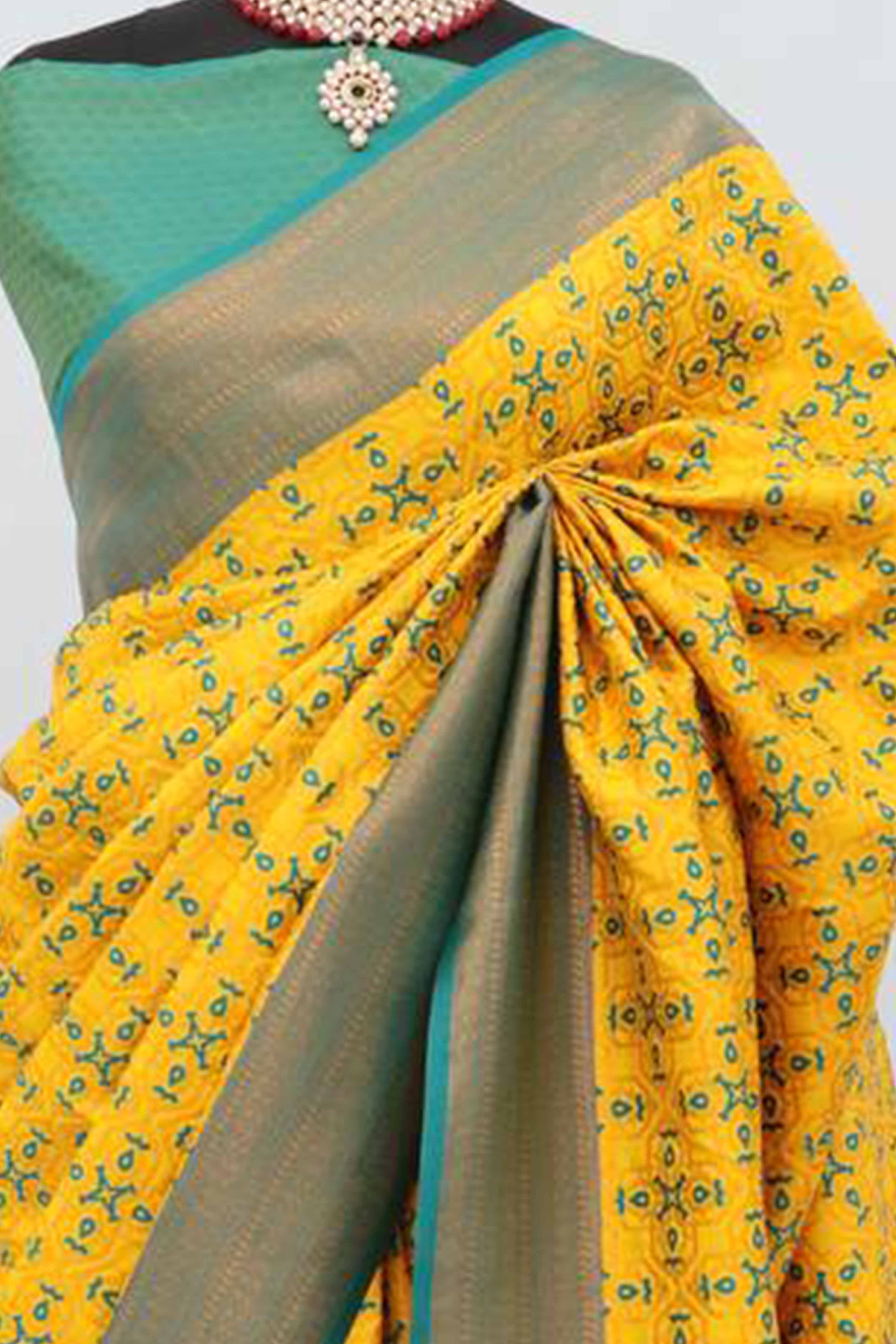 Yellow Zari Woven With Butti Work Banarasi Silk Saree