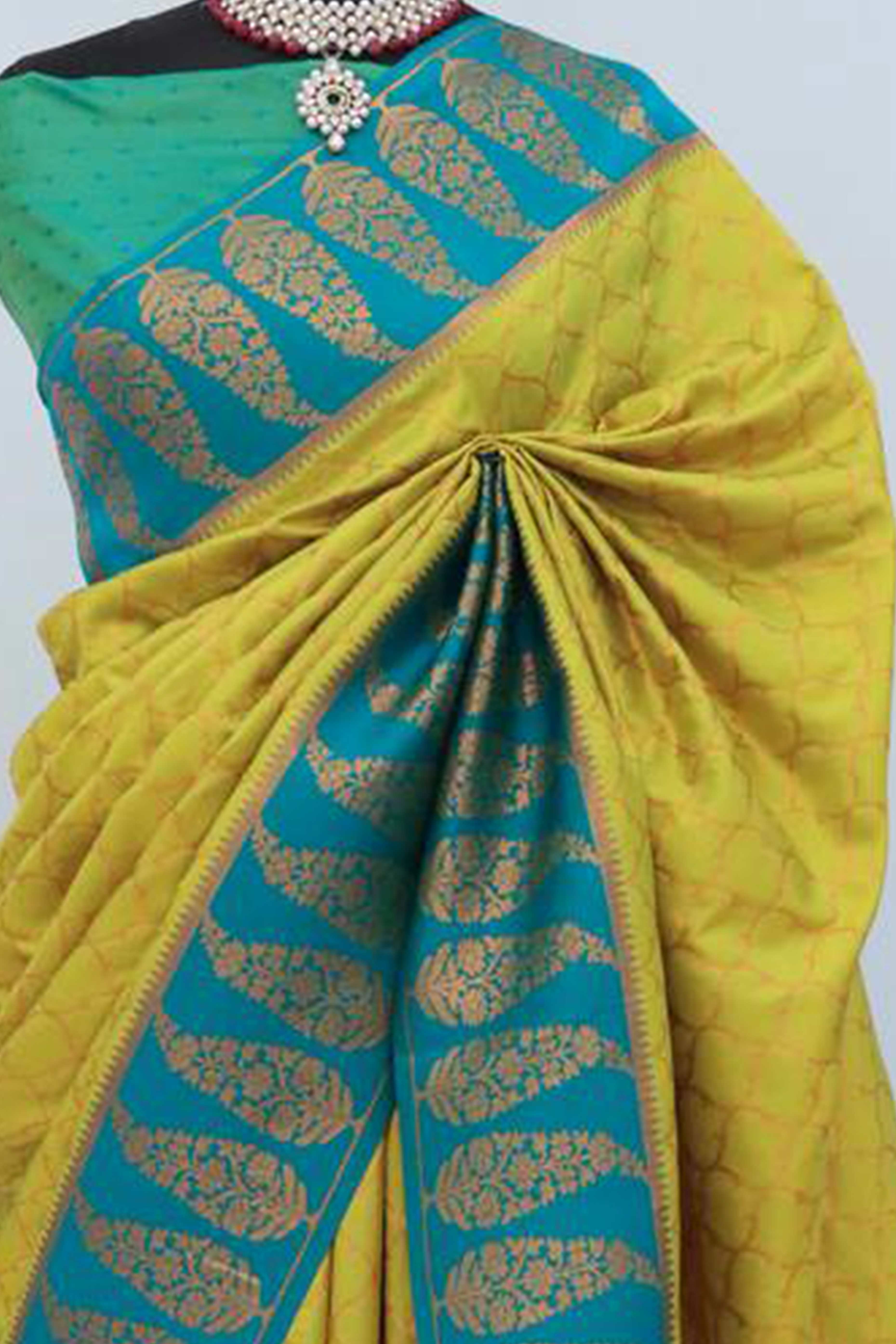 Mustard Floral Woven Kanjivaram Silk Saree
