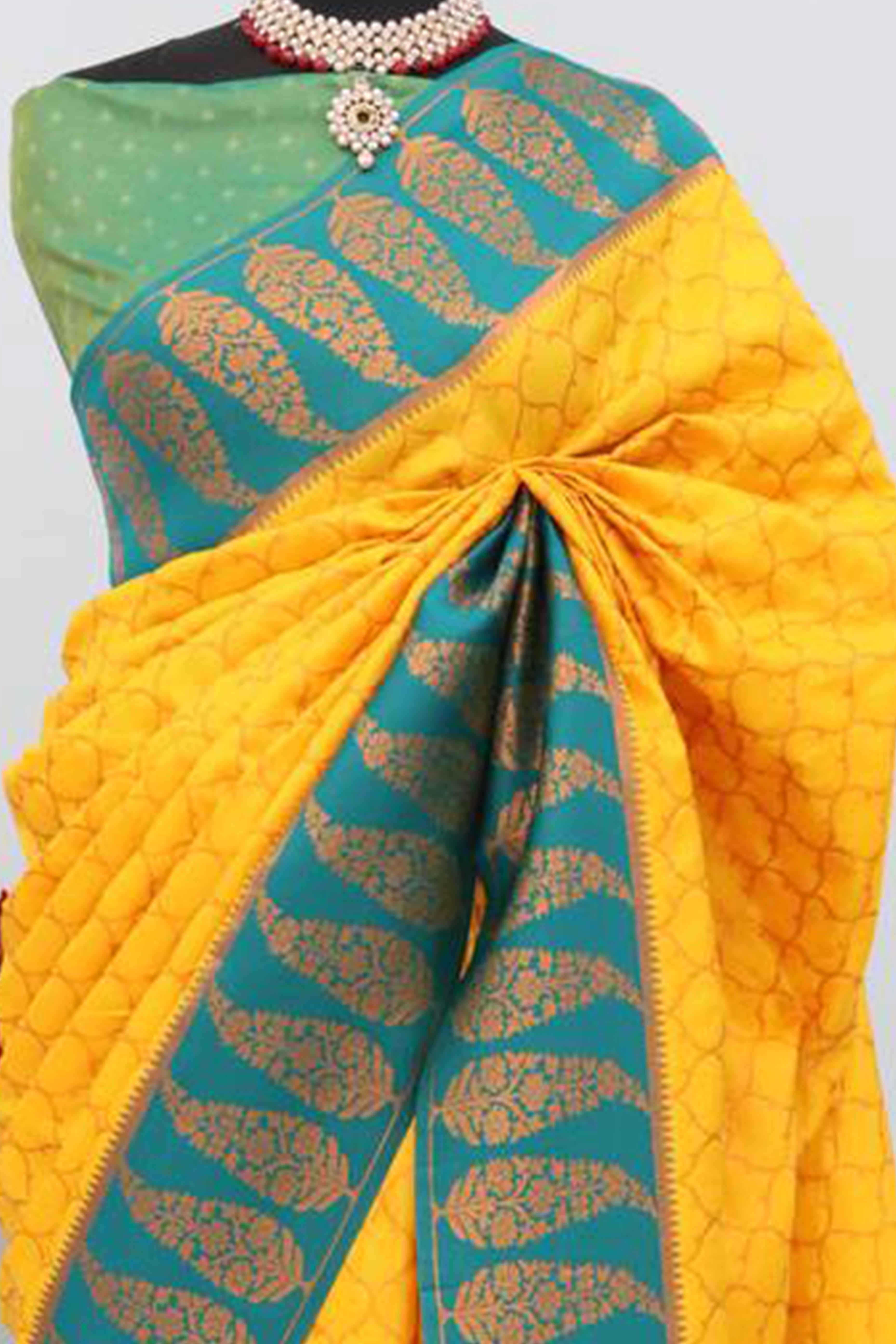 Yellow Floral Woven Kanjivaram Silk Saree