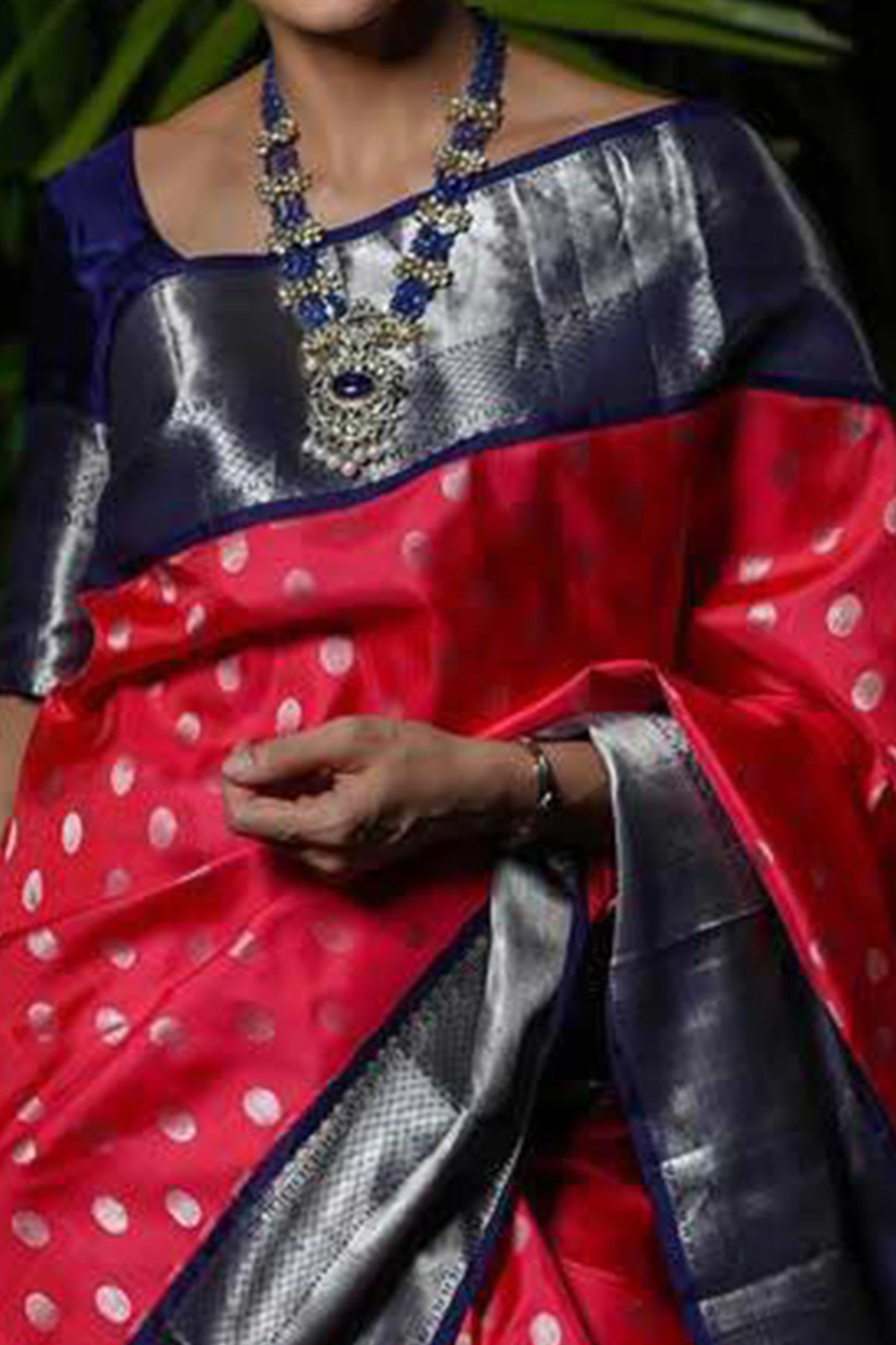 Pink Floral Woven Lichi Banarasi Silk Saree