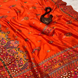 Orange Pashmina Silk Weaving Saree Designed in Classic Rajwadi Style for Festive Wear