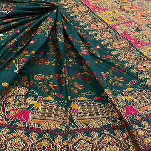 Royal Dark Green Pashmina Silk Saree with Rajwadi Zari Weaving