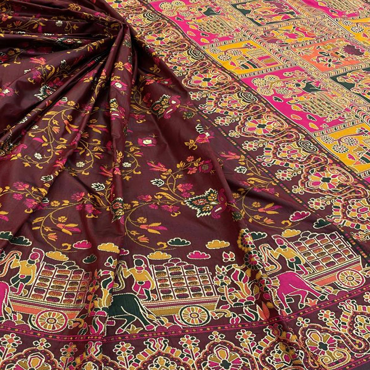 Royal Maroon Pashmina Silk Saree with Rajwadi Zari Weaving