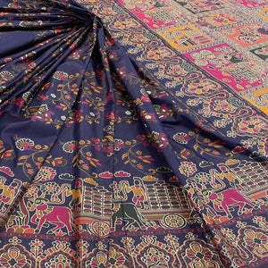 Royal Navy Blue Pashmina Silk Saree with Rajwadi Zari Weaving