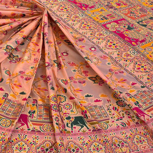 Royal Peach Pashmina Silk Saree with Rajwadi Zari Weaving
