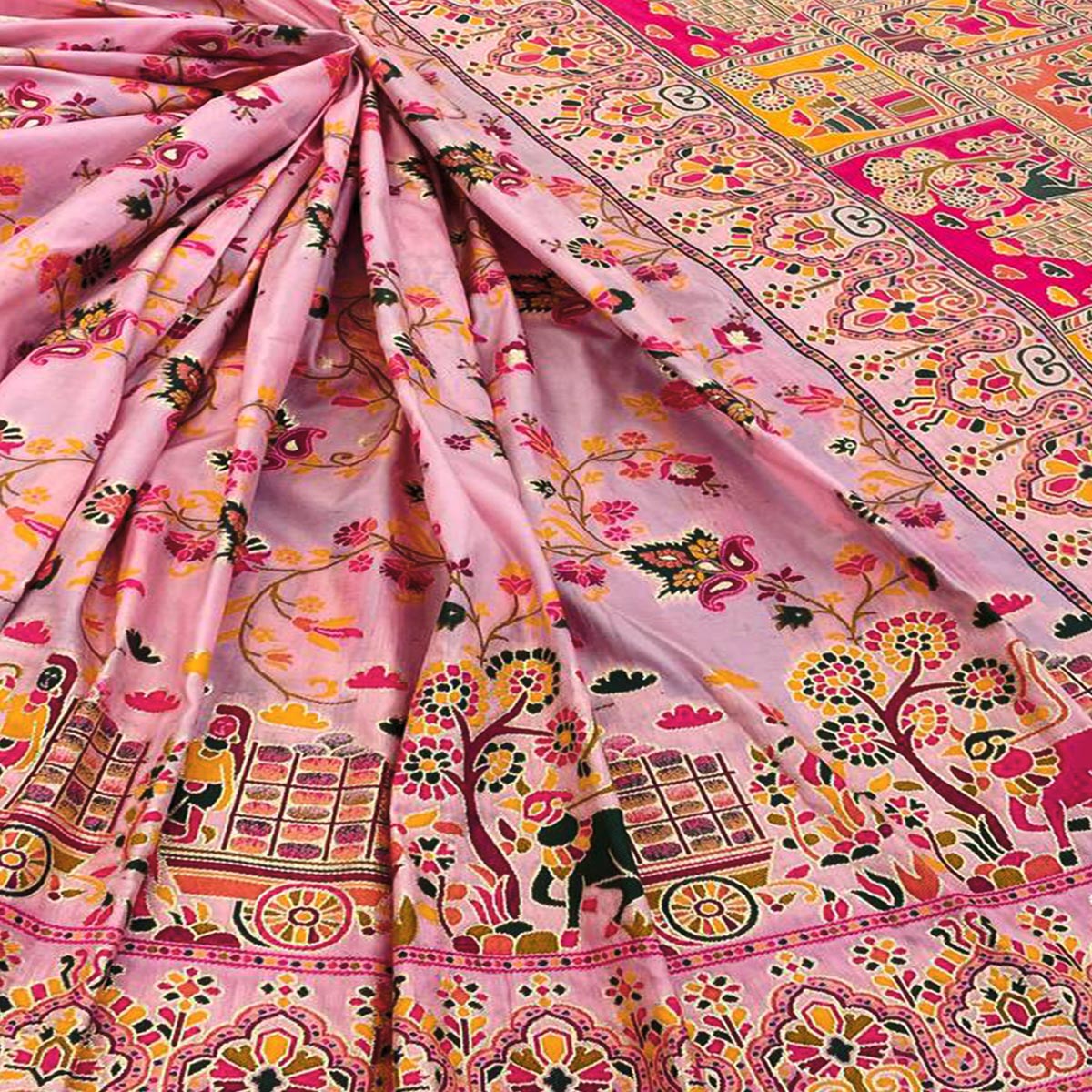 Royal Pink Pashmina Silk Saree with Rajwadi Zari Weaving