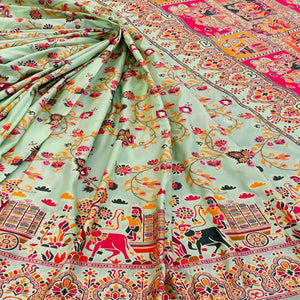 Royal Pista Green Pashmina Silk Saree with Rajwadi Zari Weaving