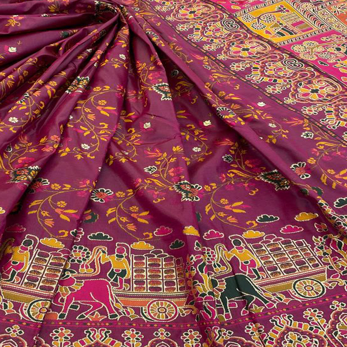 Royal Wine Pashmina Silk Saree with Rajwadi Zari Weaving