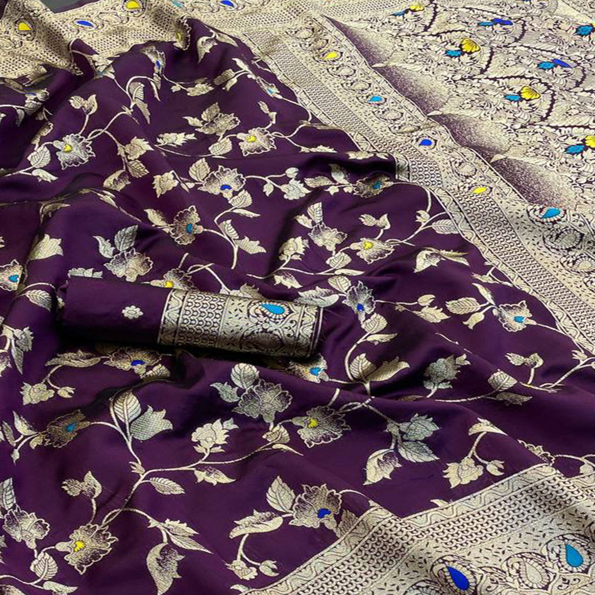 Purple Heritage Pure Silk Saree with Heavy Zari Work