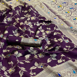 Purple Heritage Pure Silk Saree with Heavy Zari Work
