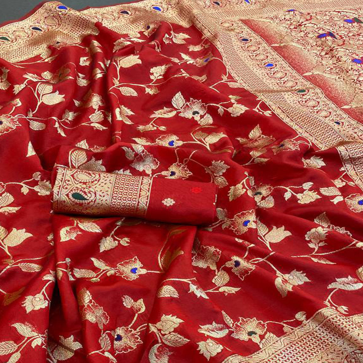 Red Heritage Pure Silk Saree with Heavy Zari Work