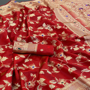 Red Heritage Pure Silk Saree with Heavy Zari Work