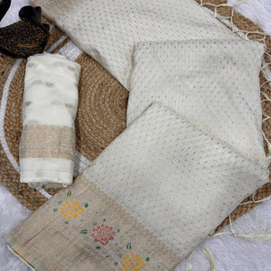 Off White Saree in Pure Georgette Featuring Delicate Zari Butti Work