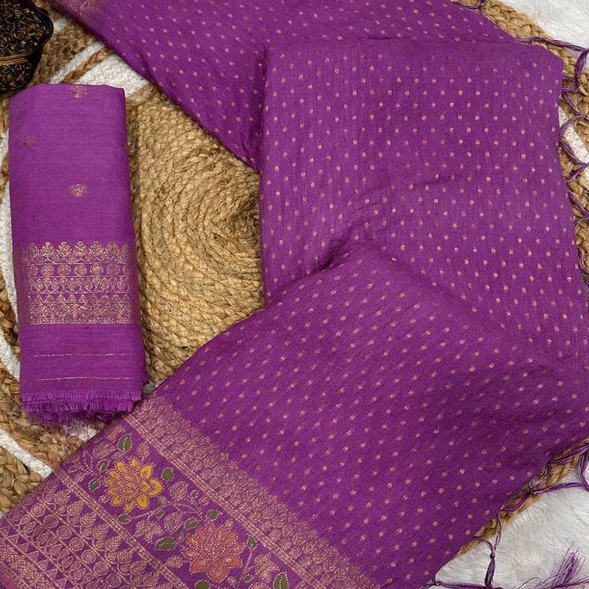 Purple Saree in Pure Georgette Featuring Delicate Zari Butti Work