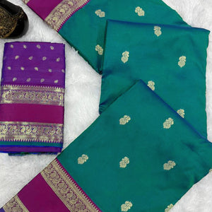 Morpich Green Luxurious Kanjivaram Silk Saree Featuring Ornate Zari Butti Motifs