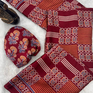 Designer Maroon Ajrakh Print Pure Silk Saree for Special Occasions