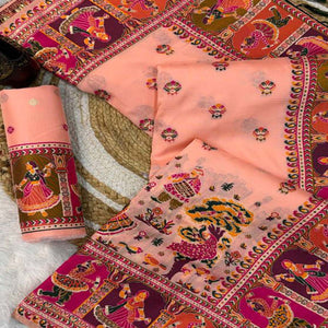 Peach Pashmina Silk Saree Enhanced with Intricate Rajwadi Zari Weaves for Festive Elegance