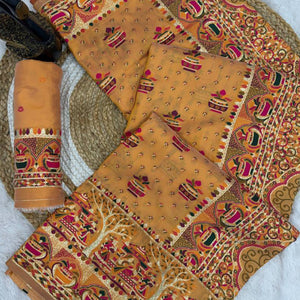 Mustard Madhubani Inspired Weaving Pashmina Silk Saree Perfect for Refined Festive