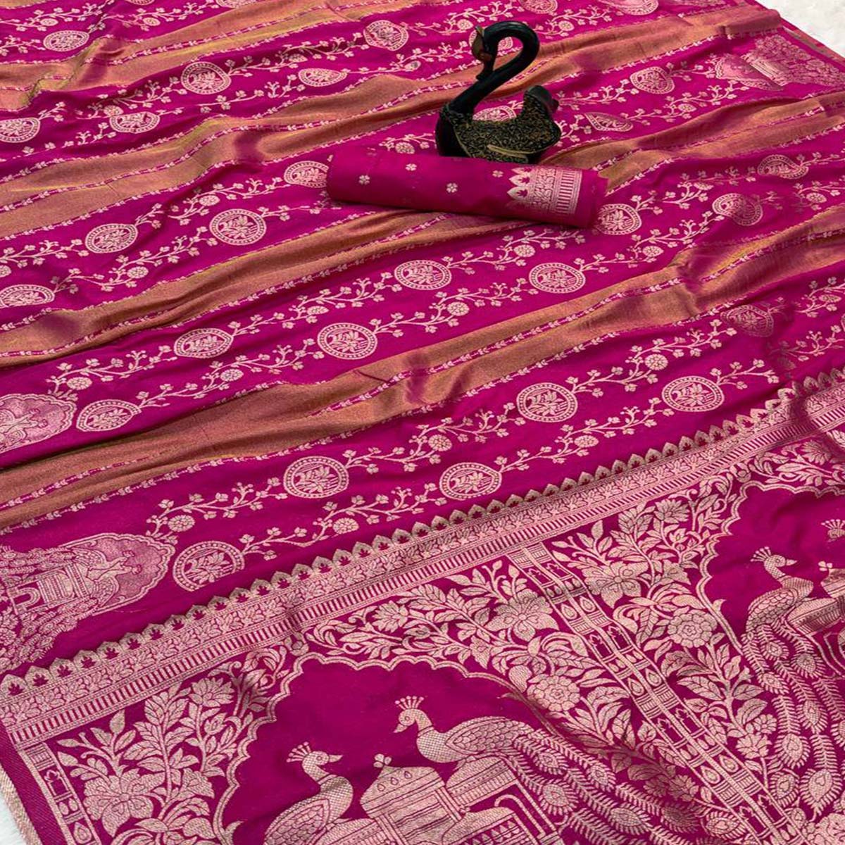 Pink Festive Wear Chinya Tissue Silk Saree Enhanced with Intricate Zari Weaving Detailing
