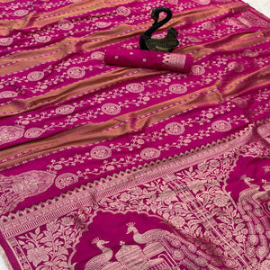 Pink Festive Wear Chinya Tissue Silk Saree Enhanced with Intricate Zari Weaving Detailing