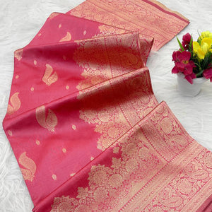 Pink Pure Banarasi Silk Saree Adorned with Exquisite Floral Zari Weaving