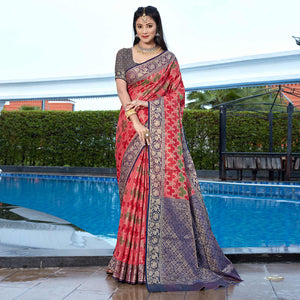 Gajari Pink Floral Woven Art Silk Saree