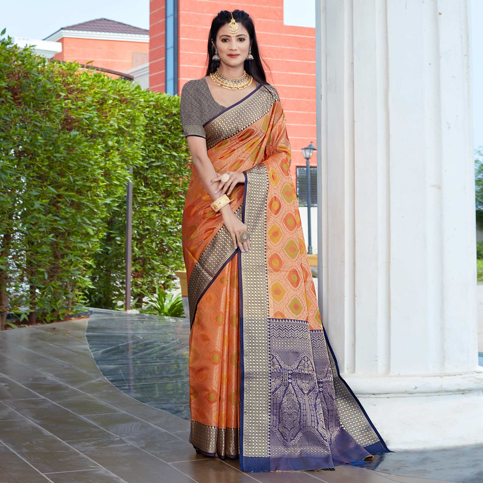 Orange Woven Art Silk Saree