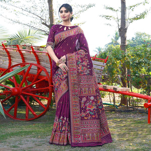 Purple Woven Pure Silk Saree
