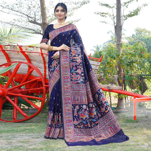 Blue Woven Pure Silk Saree